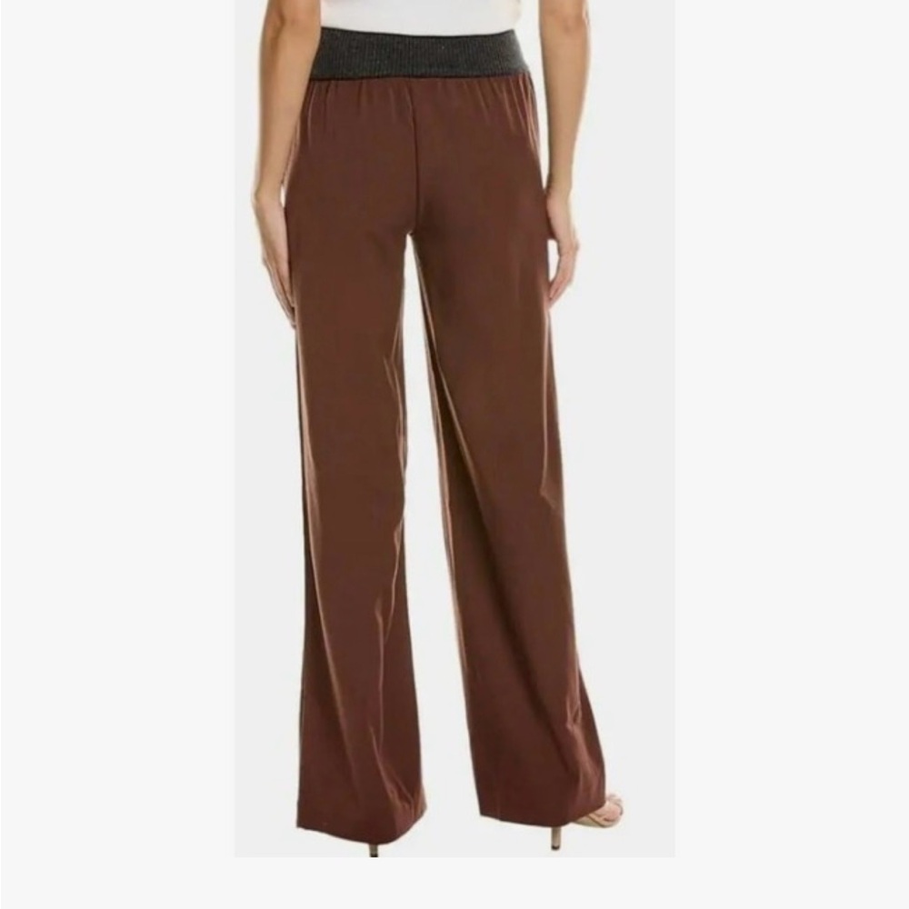WeWoreWhat Brown Straight-Leg Pants with Black Elastic Waistband